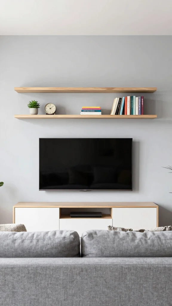 14 Over-TV Shelf Ideas for a Smart Styled Entertainment Wall - 1. Floating Shelves for a Clean Look 1
