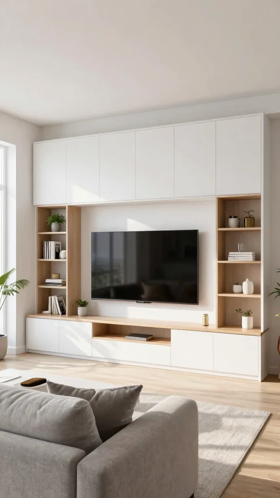 14 Over-TV Shelf Ideas for a Smart Styled Entertainment Wall - 4. Integrated Shelf and TV Unit 1