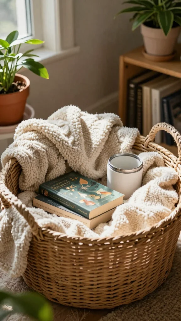 14 Thank You Gift Basket Ideas for a Heartfelt Thoughtful Gesture - 5. Cozy Reading Nook Basket 1