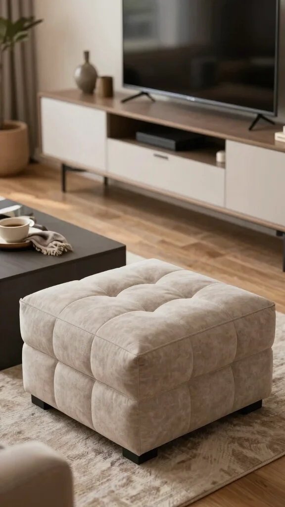 14 Under TV Stand Basket Ideas for a Sleek Clutter Free Living Room - 6. Knockoff Storage Ottomans 1