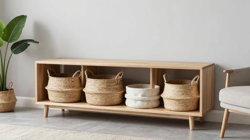 14 Under TV Stand Basket Ideas for a Sleek Clutter Free Living Room