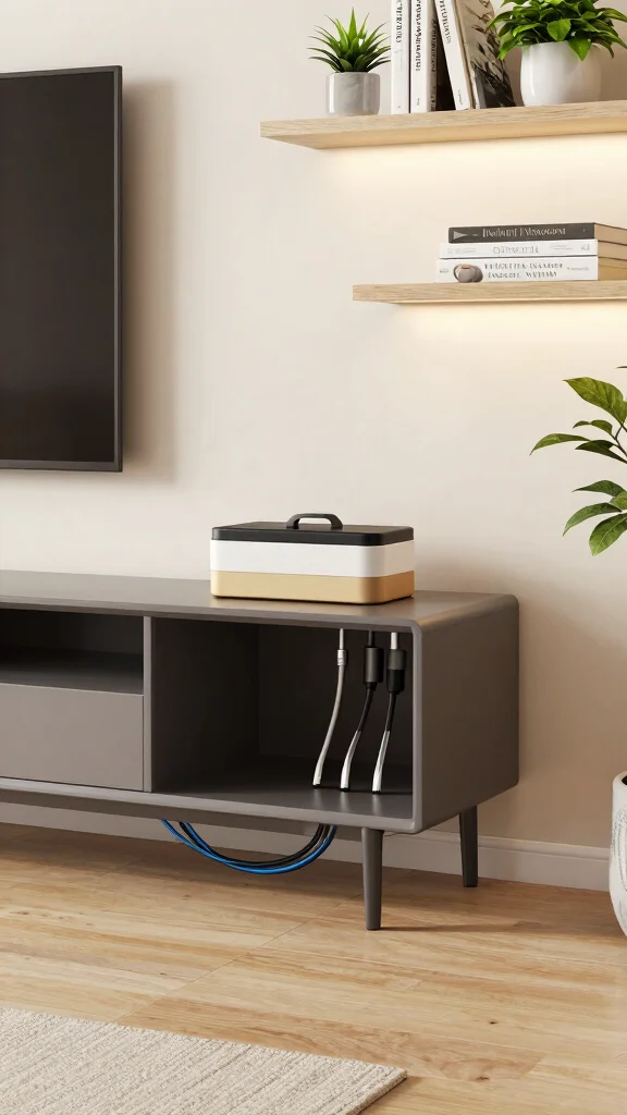 14 Under-TV Wall Shelf Ideas for a Sleek Organized Media Setup - 10. Neat Cable Management Solutions 1