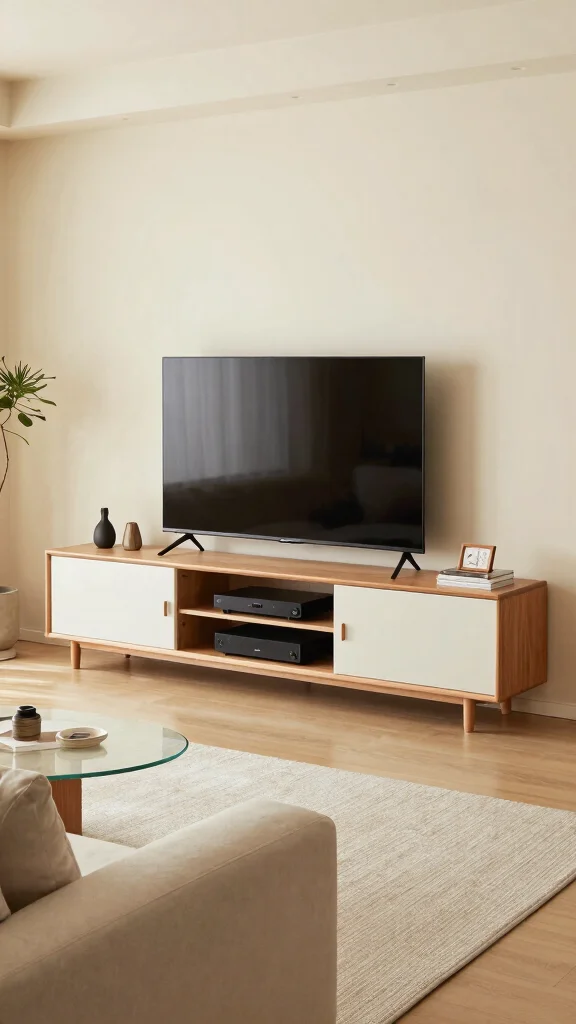 14 Under-TV Wall Shelf Ideas for a Sleek Organized Media Setup - 13. Multi-Functional Furniture with Shelving 1