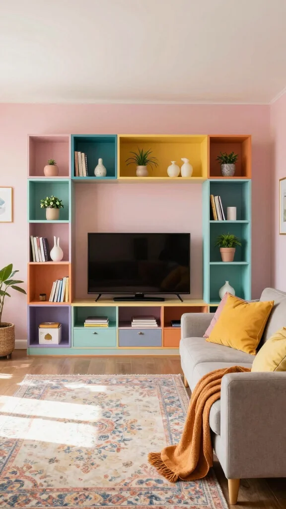 14 Under-TV Wall Shelf Ideas for a Sleek Organized Media Setup - 3. Stylish Box Shelves 1