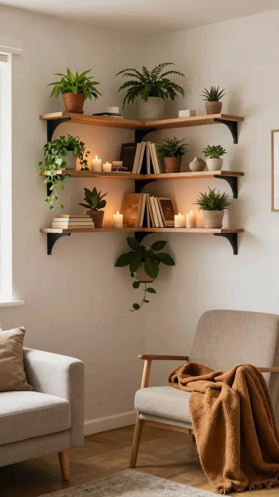 14 Wall Shelf Ideas for Living Room, Bedroom and Hallway: Sustainable and Eco-Friendly - 5. Corner Wall Shelves for Space Efficiency 1