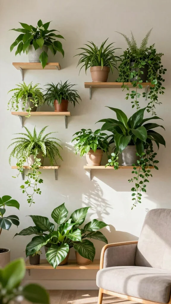 14 Wall Shelf Ideas for Living Room, Bedroom and Hallway: Sustainable and Eco-Friendly - 8. Wall-Mounted Plant Shelves 1
