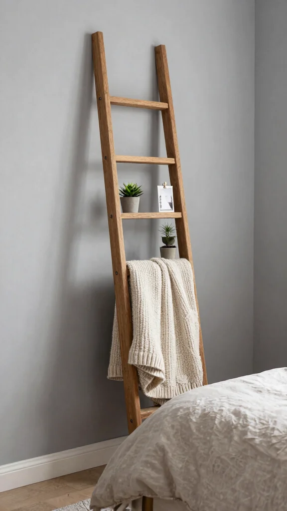 15 Bedroom Shelf Ideas for Storage Decor and Every Wall - 3. Decorative Ladders for Rustic Charm 1