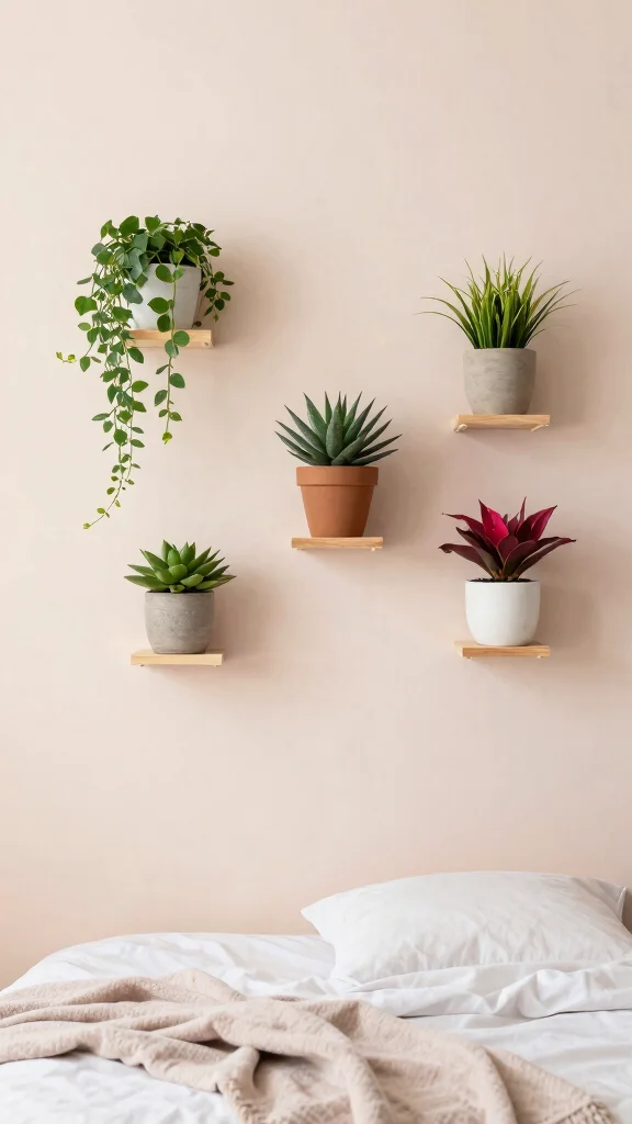 15 Bedroom Shelf Ideas for Storage Decor and Every Wall - 5. Wall-Mounted Plant Shelves for a Touch of Nature 1