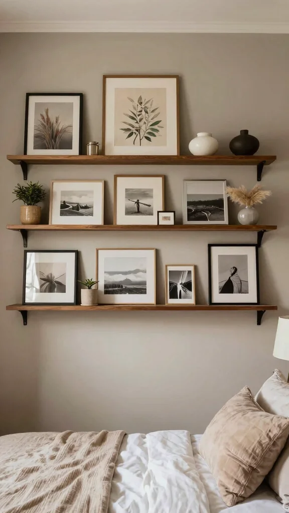 15 Bedroom Shelf Ideas for Storage Decor and Every Wall - 9. Art Shelves for Personal Touches 1