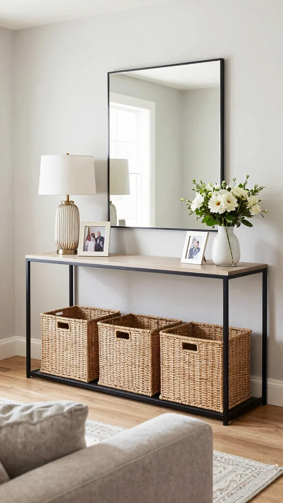 15 Behind-the-Couch Shelf Ideas for a Functional Stylish Living Room - 2. Console Table Bliss 1