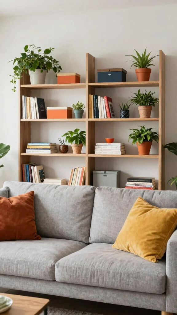 15 Behind-the-Couch Shelf Ideas for a Functional Stylish Living Room - 3. Open Shelving Units 1