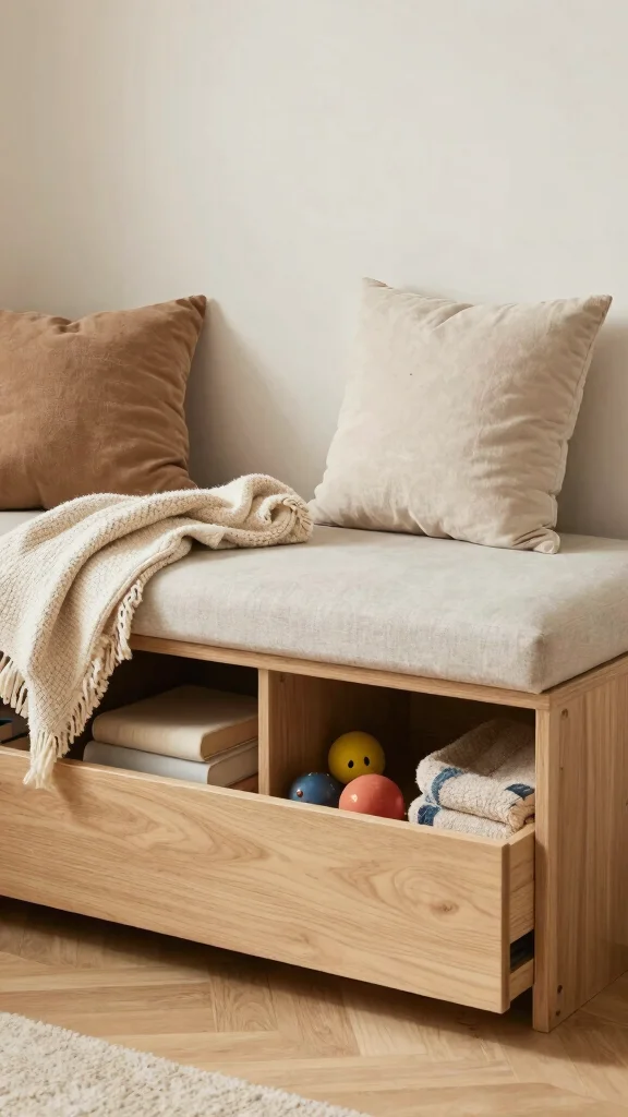 15 Behind-the-Couch Shelf Ideas for a Functional Stylish Living Room - 5. Multipurpose Storage Bench 1