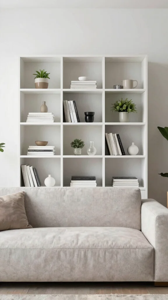 15 Behind-the-Couch Shelf Ideas for a Functional Stylish Living Room - 9. Minimalist Cube Shelves 1