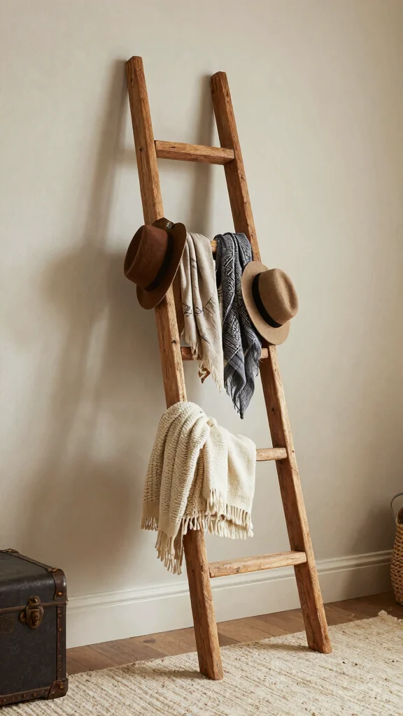 15 Clothes Hanger Ideas for the Bedroom for Every Style and Layout - 5. Upcycled Ladder Hanger 1