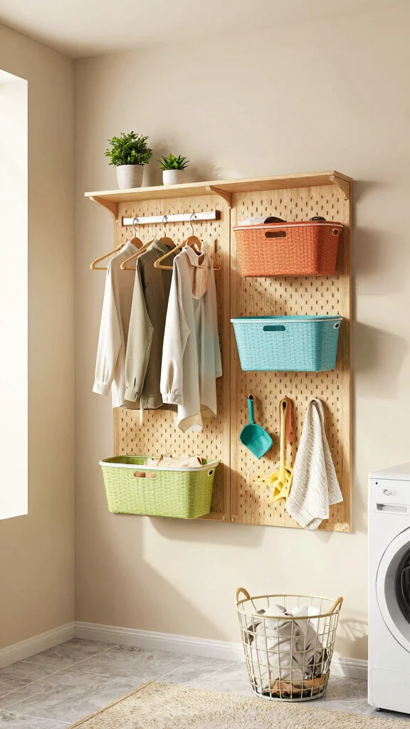 15 Laundry Room Clothes Hanger Ideas for a Functional Organized Space - 1. Wall-Mounted Pegboard Hanger 1