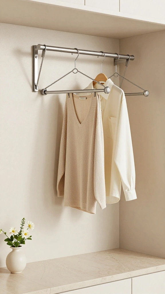 15 Laundry Room Clothes Hanger Ideas for a Functional Organized Space - 10. Wall-Mounted Swing Arm Hanger 1