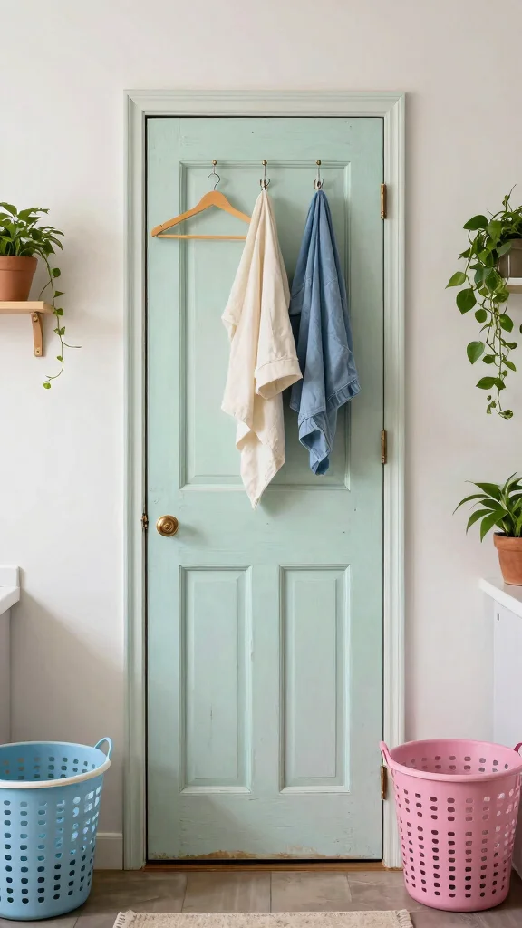 15 Laundry Room Clothes Hanger Ideas for a Functional Organized Space - 12. Vintage Door as a Clothes Hanger 1