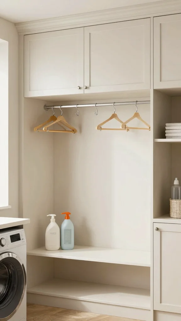 15 Laundry Room Clothes Hanger Ideas for a Functional Organized Space - 14. Custom Built-In Hangers 1