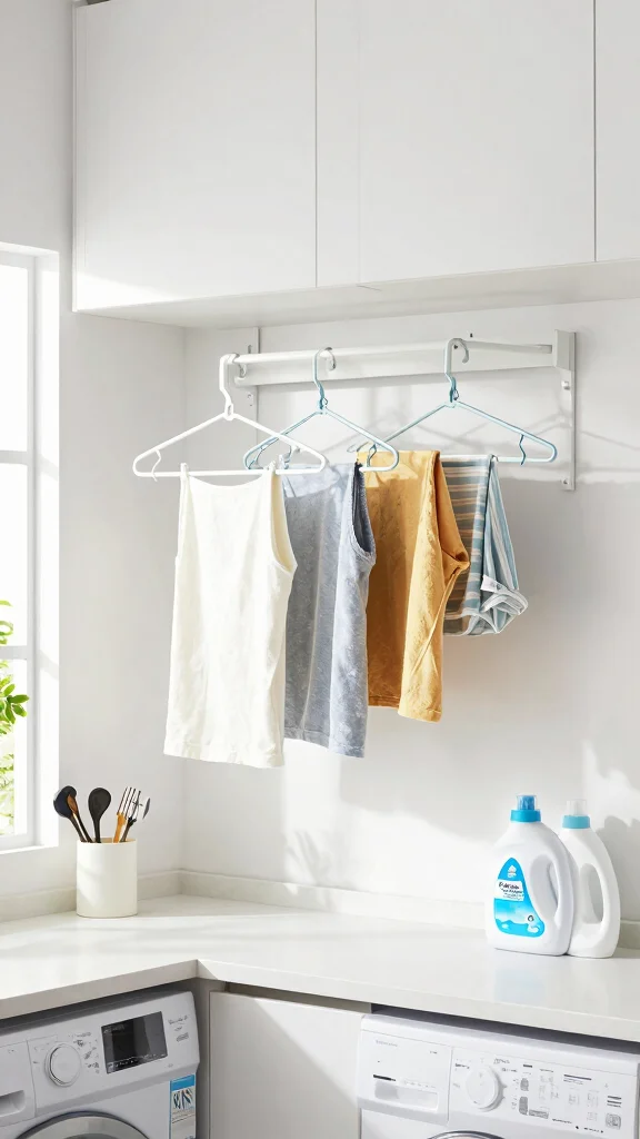 15 Laundry Room Clothes Hanger Ideas for a Functional Organized Space - 7. Folding Wall-Mounted Hangers 1