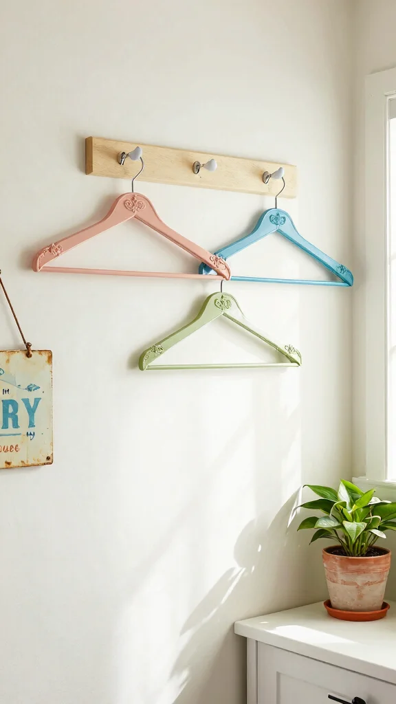 15 Laundry Room Clothes Hanger Ideas for a Functional Organized Space - 8. Decorative Vintage Hangers 1
