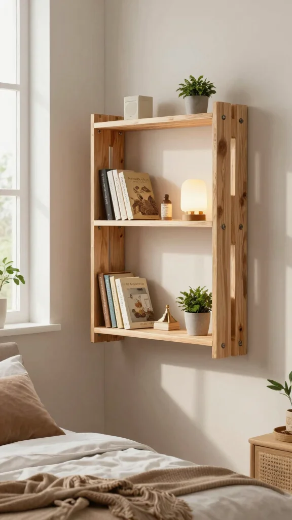 15 Next-to-Bed Shelf Ideas for a Stylish Nightstand Alternative - 11. DIY Pallet Shelf 1