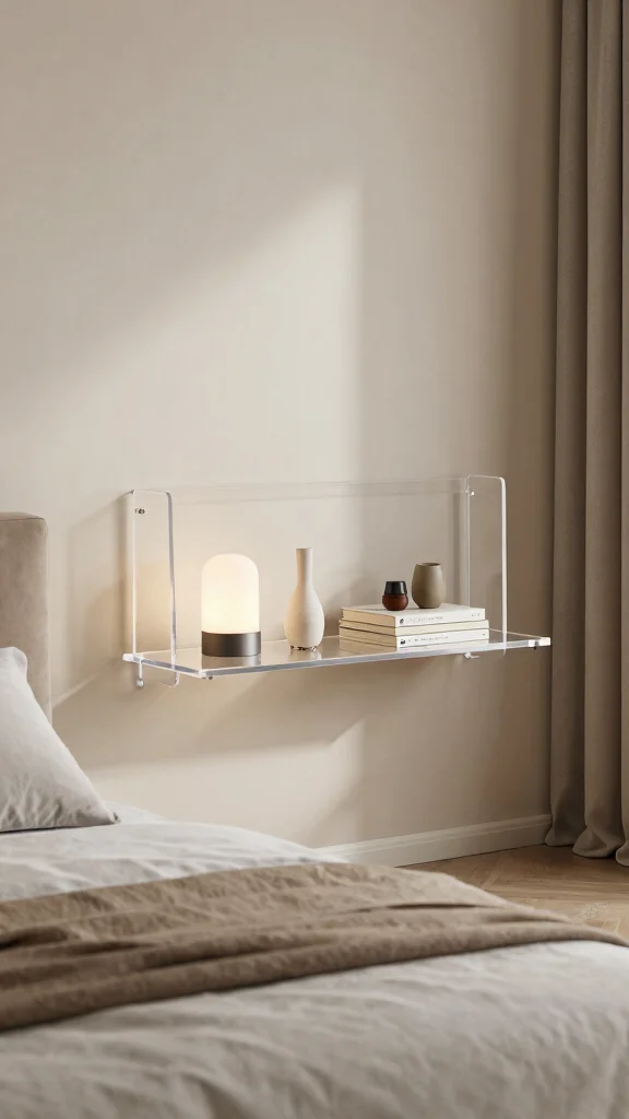 15 Next-to-Bed Shelf Ideas for a Stylish Nightstand Alternative - 12. Acrylic Shelving for a Modern Look 1
