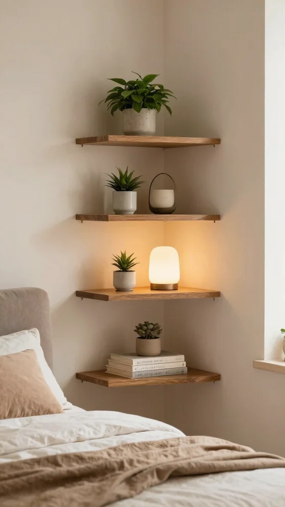 15 Next-to-Bed Shelf Ideas for a Stylish Nightstand Alternative - 13. Corner Shelves for Unused Spaces 1