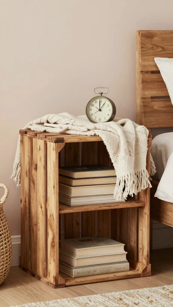 15 Next-to-Bed Shelf Ideas for a Stylish Nightstand Alternative - 2. Repurposed Wooden Crates 1