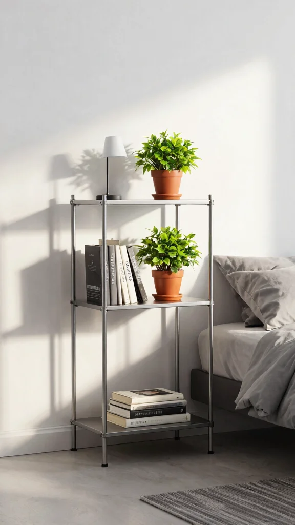 15 Next-to-Bed Shelf Ideas for a Stylish Nightstand Alternative - 3. Metal Shelving Units 1