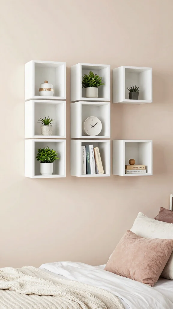15 Next-to-Bed Shelf Ideas for a Stylish Nightstand Alternative - 5. Wall-Mounted Cube Shelves 1