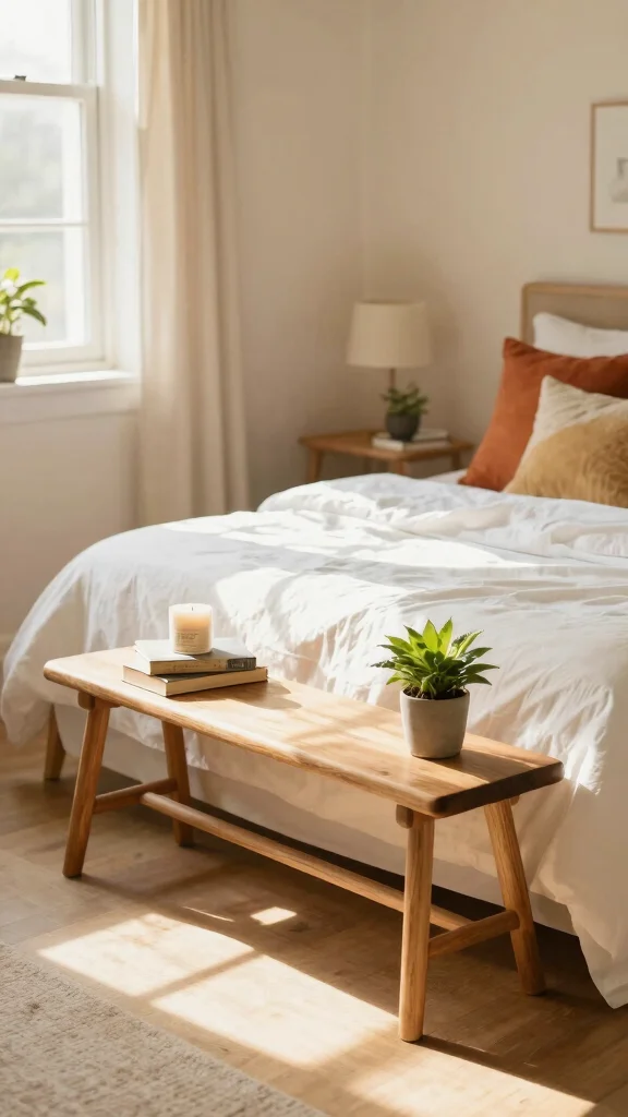 15 Next-to-Bed Shelf Ideas for a Stylish Nightstand Alternative - 7. Simple Wooden Bench 1