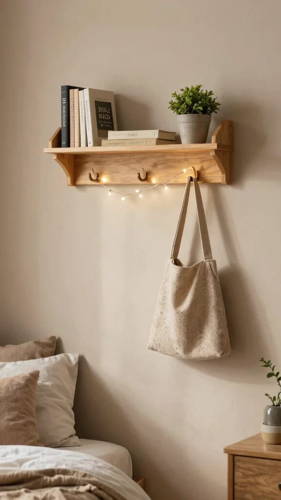 15 Next-to-Bed Shelf Ideas for a Stylish Nightstand Alternative - 9. Decorative Wall Shelf with Hooks 1