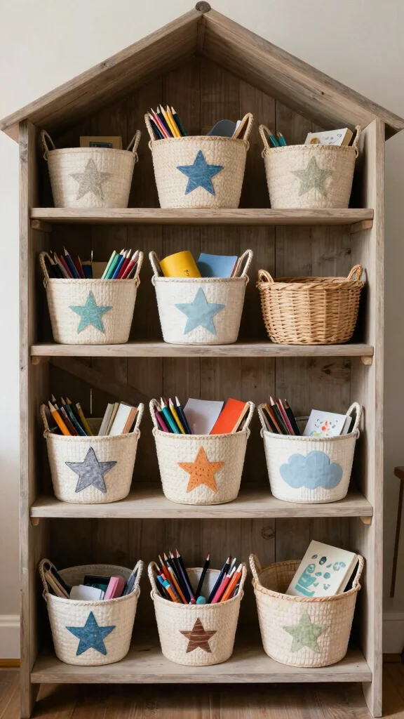 15 On Top of Hutch Basket Ideas for Styled Extra Storage - 12. A Touch of Whimsy with Fun Shapes 1
