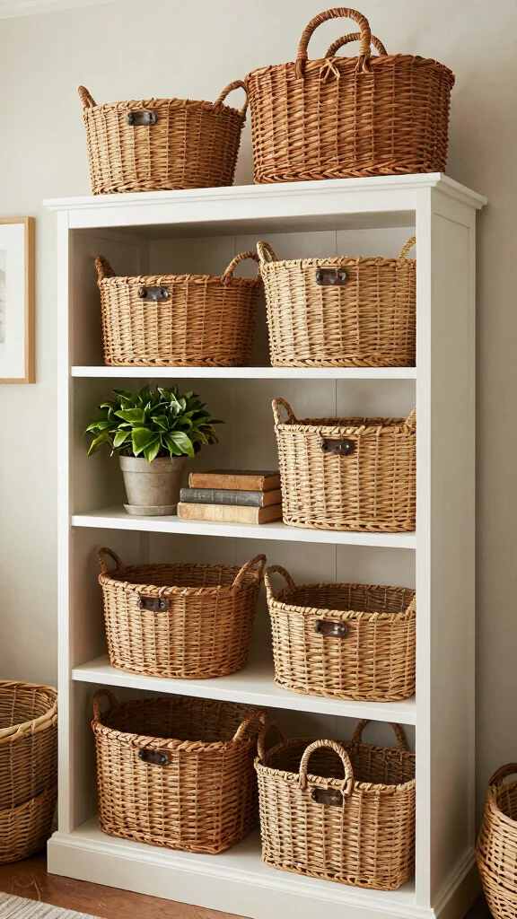 15 On Top of Hutch Basket Ideas for Styled Extra Storage - 13. Baskets for Every Room: A Versatile Decor Element 1