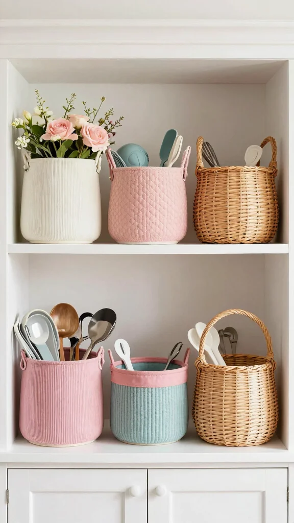 15 On Top of Hutch Basket Ideas for Styled Extra Storage - 2. Color Coordination for a Unified Look 1