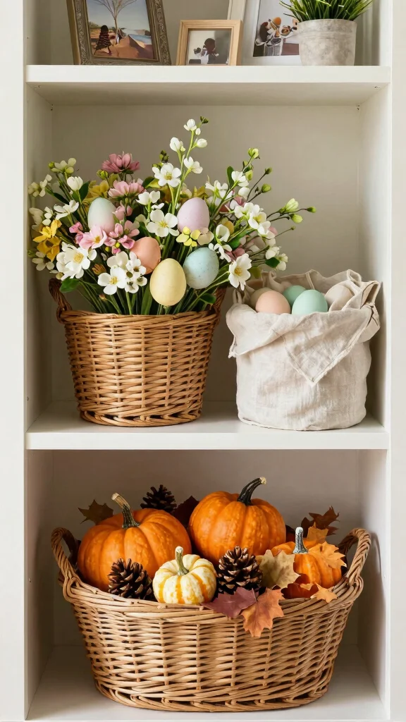15 On Top of Hutch Basket Ideas for Styled Extra Storage - 3. Seasonal Switch-Ups for Fresh Décor 1