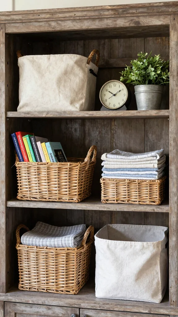 15 On Top of Hutch Basket Ideas for Styled Extra Storage - 7. Functionality Meets Farmhouse Style 1