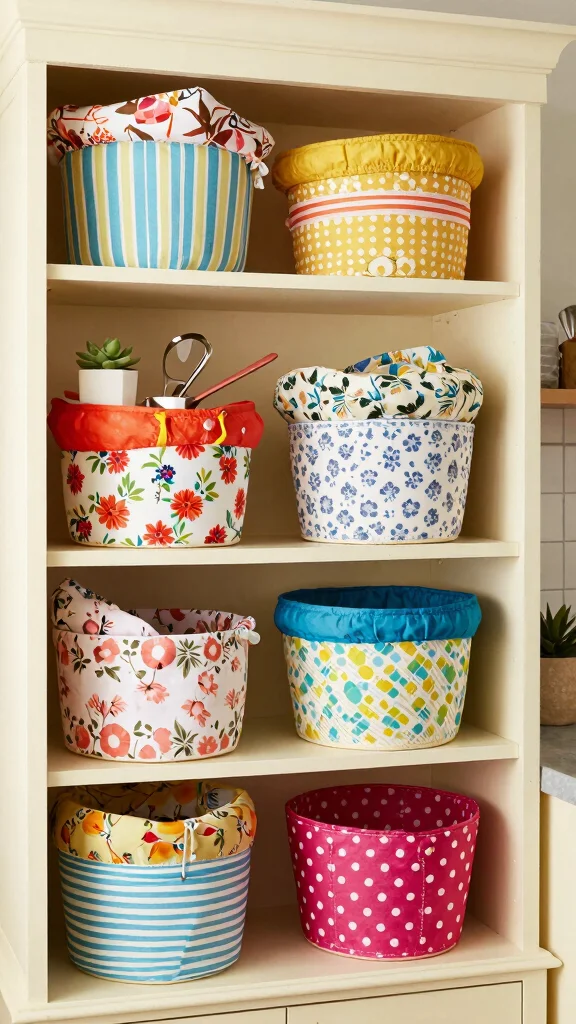 15 On Top of Hutch Basket Ideas for Styled Extra Storage - 8. Mix and Match Patterns for Eclectic Charm 1