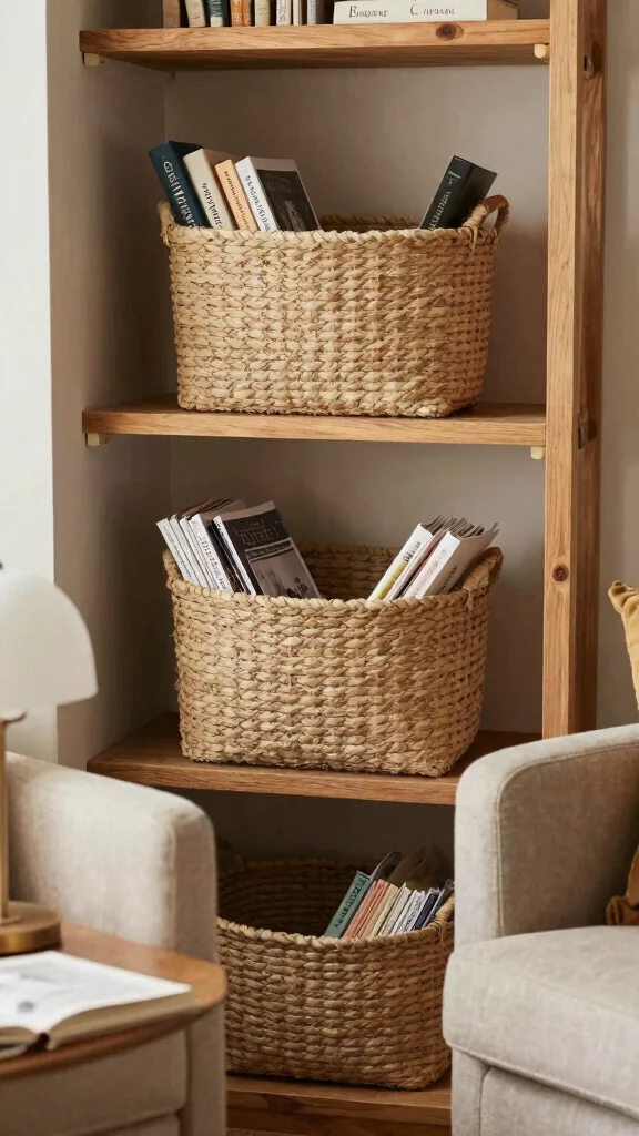 15 Set of 3 Basket Ideas for a Cohesive Layered Storage Display - 15. Inspirational Home Library 1