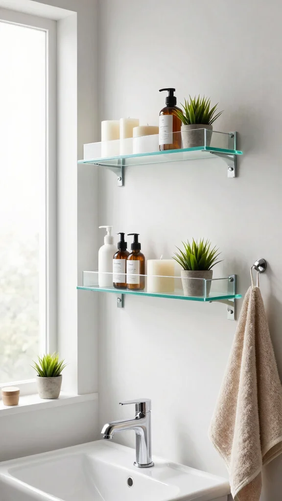 15 Wall Shelf Ideas for a Styled Functional Display - 11. Glass Shelves 1