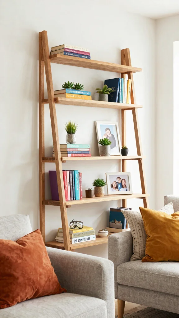 15 Wall Shelf Ideas for a Styled Functional Display - 6. Ladder Shelves 1