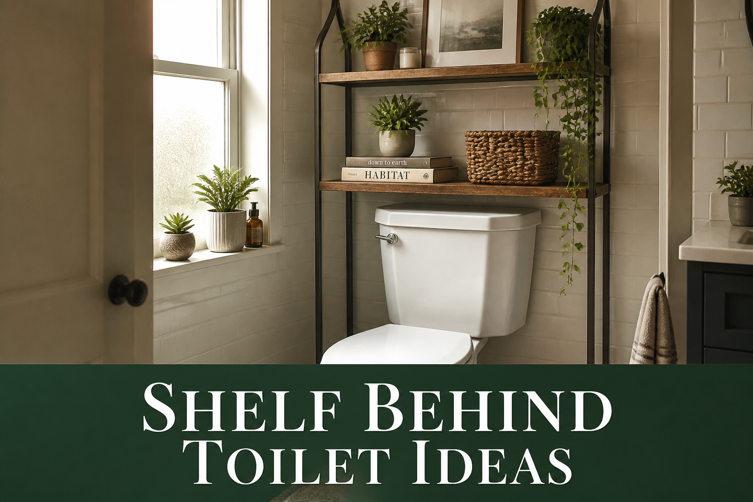 Various shelf designs above a toilet showcasing storage solutions.